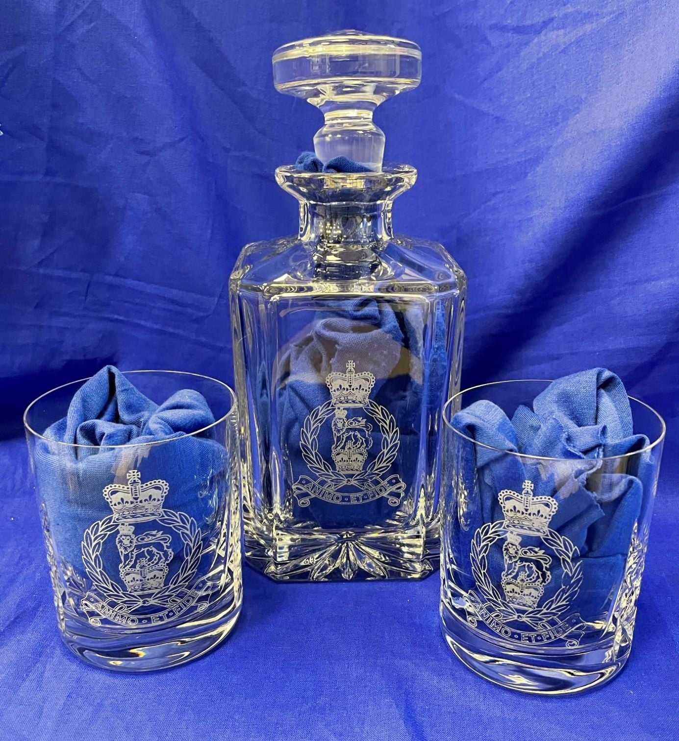Regimental Military Cut Glass Decanter & Whisky Glasses