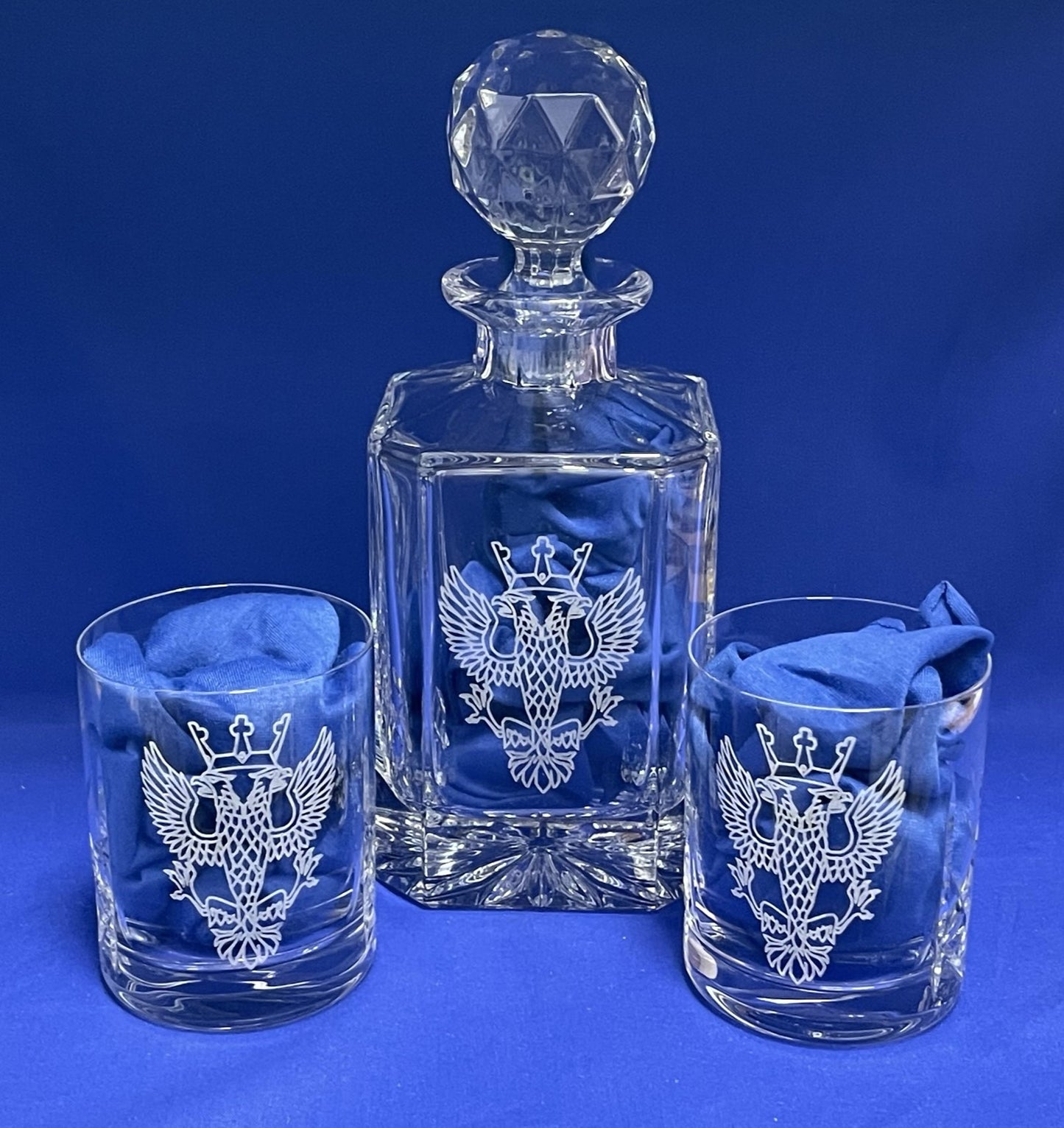 Regimental Military Cut Glass Decanter & Whisky Glasses