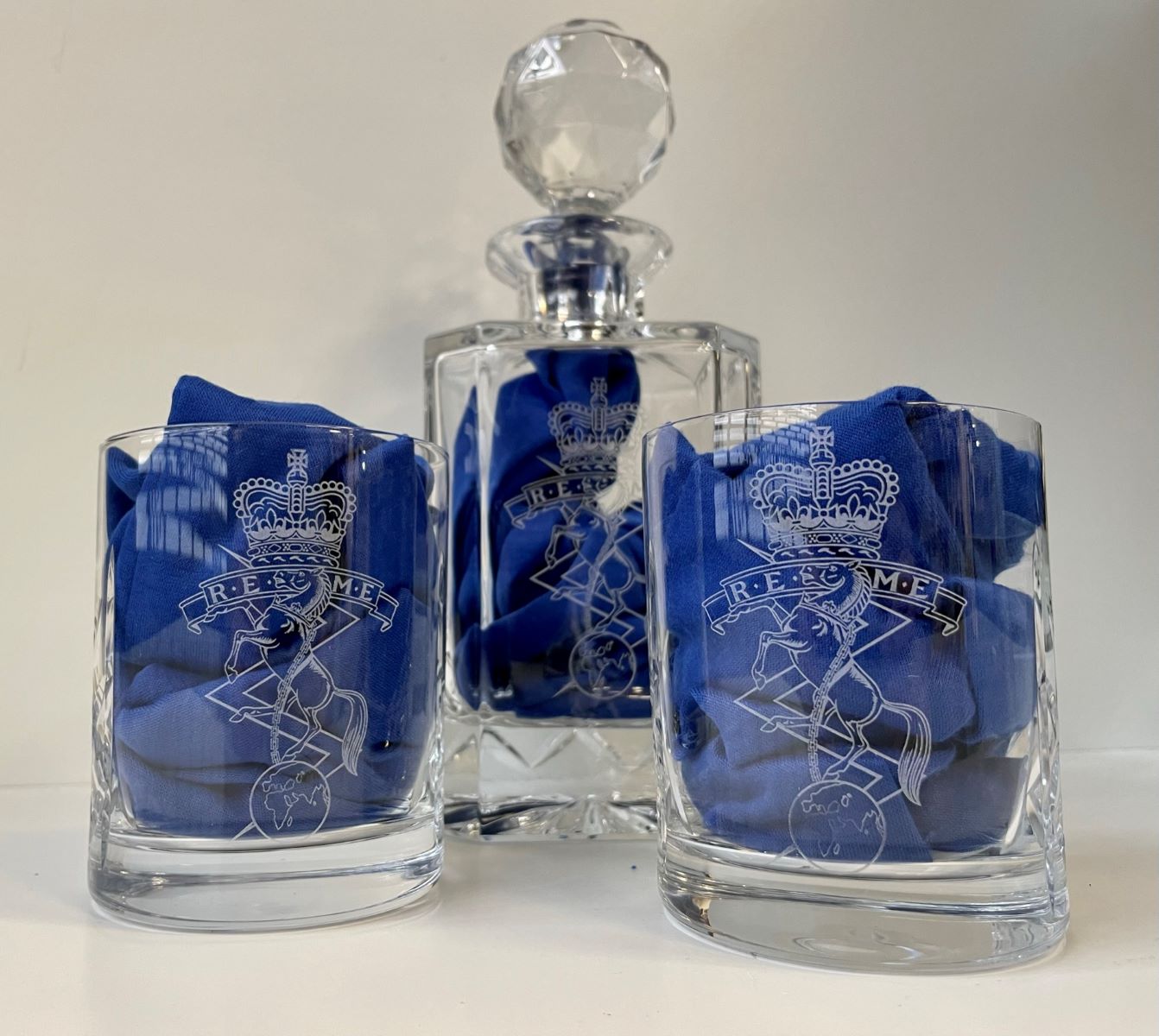 Regimental Military Cut Glass Decanter & Whisky Glasses