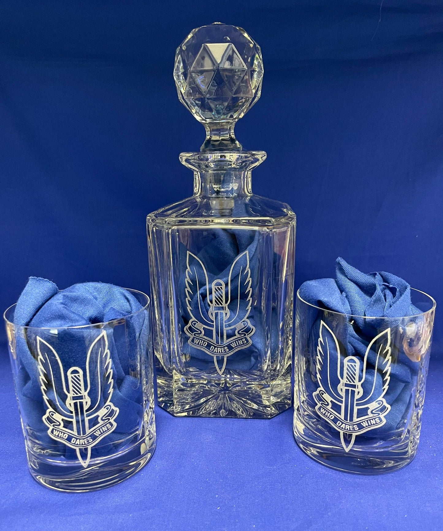 Regimental Military Cut Glass Decanter & Whisky Glasses