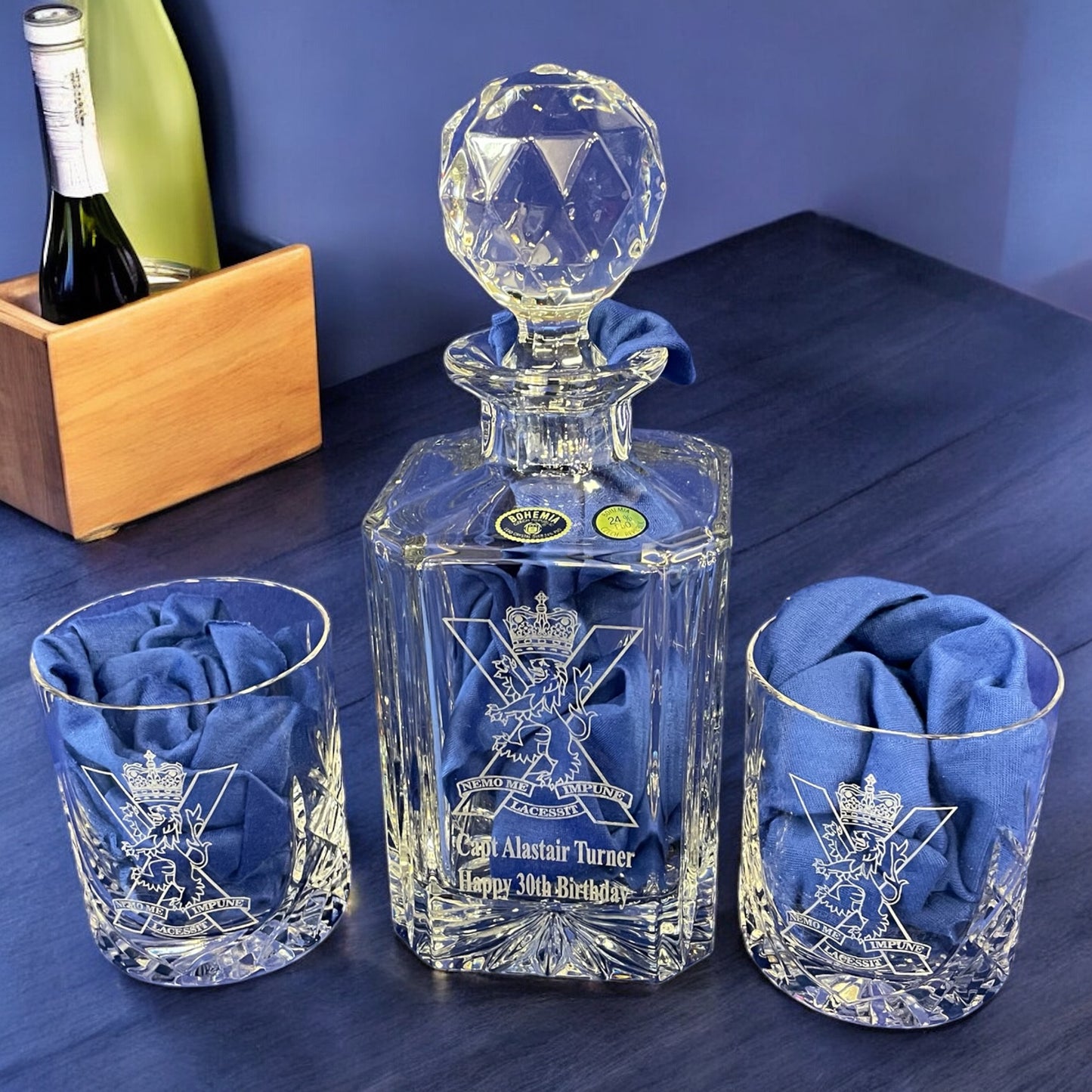 Regimental Military Cut Glass Decanter & Whisky Glasses