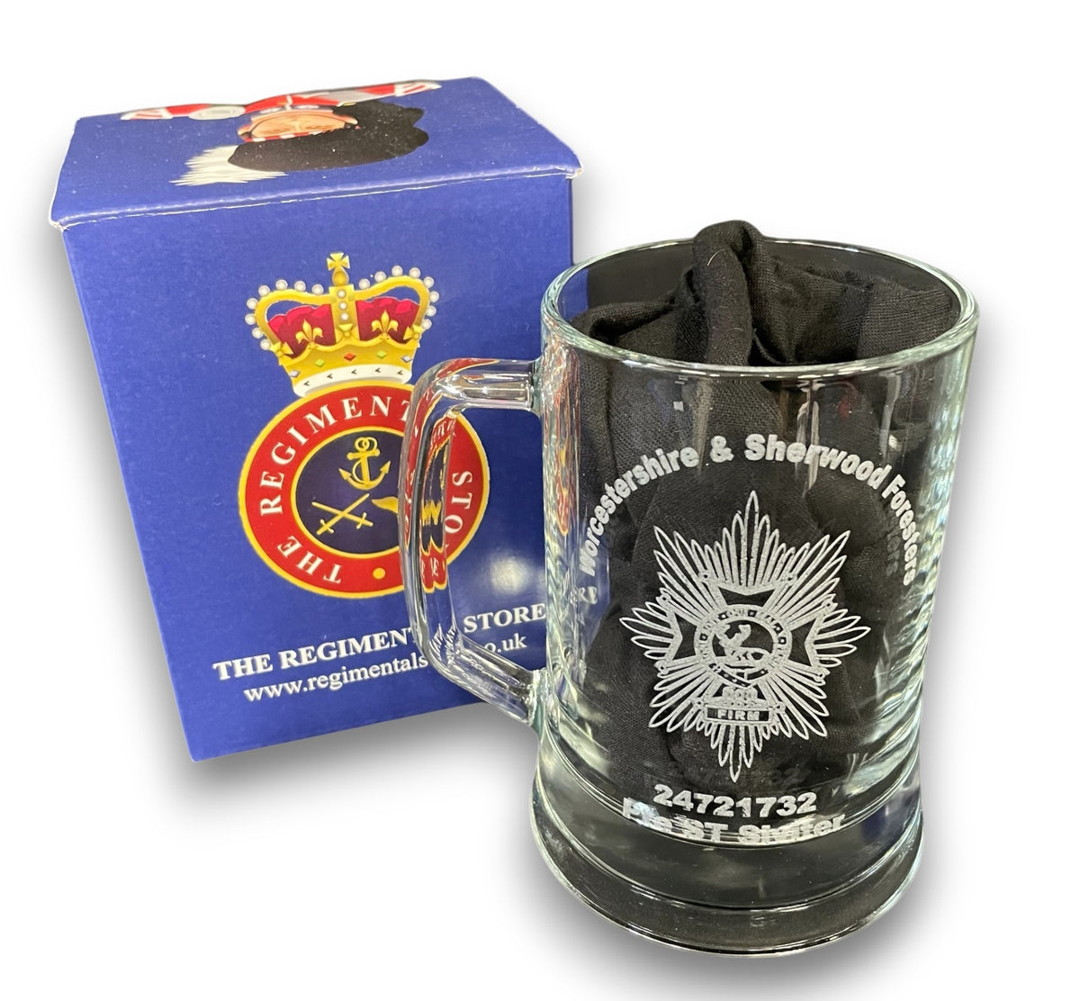 Worcestershire and Sherwood Foresters engraved beer glass