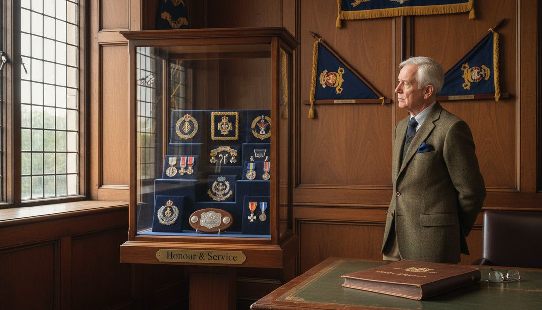British military presentation packs in glass case