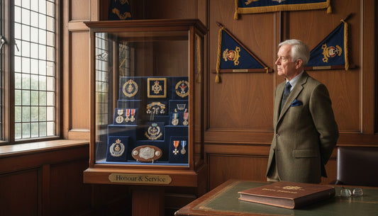 British military presentation packs in glass case