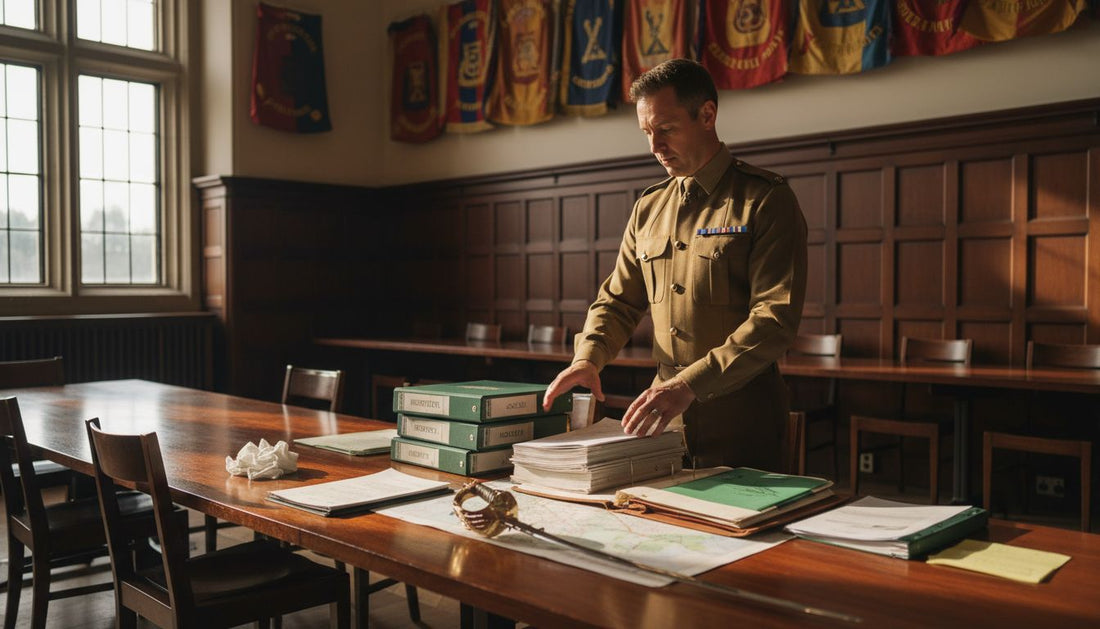 Army officer preparing materials in mess hall
