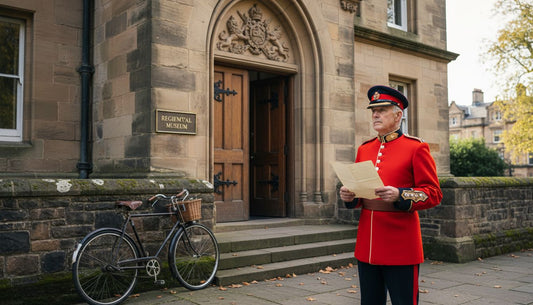 British regimental museum entrance with officer