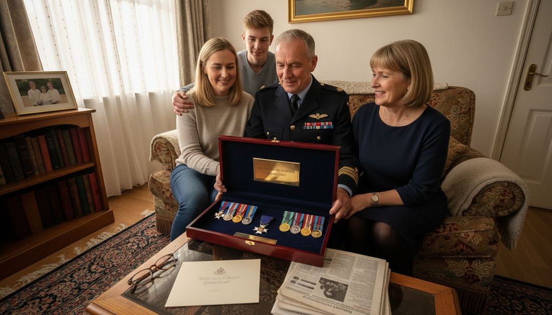 Retired officer receiving personalized military gift