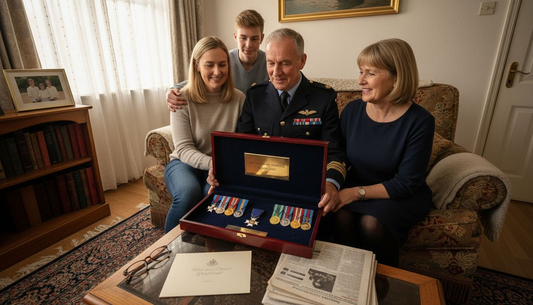 Retired officer receiving personalized military gift