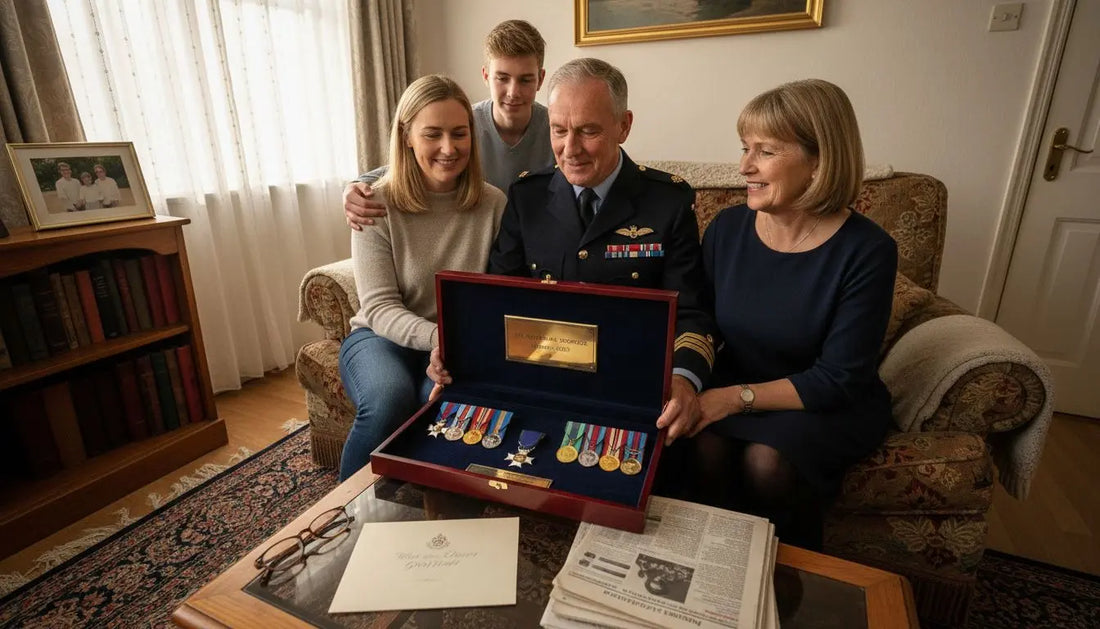 Retired officer receiving personalized military gift