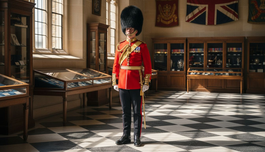 British officer in ceremonial regalia at museum