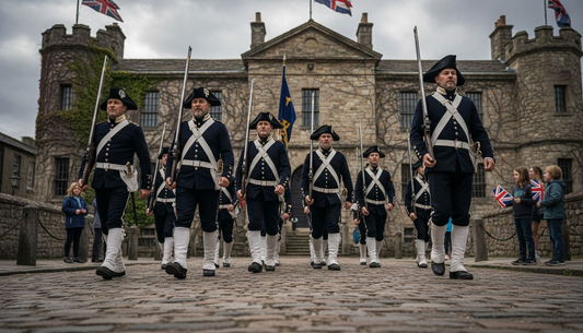 Royal Marines marching in historic uniforms