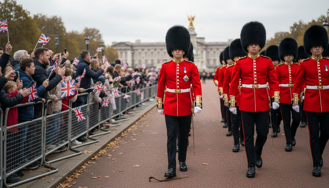 British soldiers march in formal parade