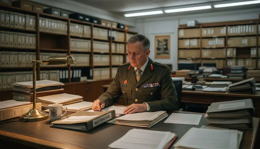 UK officer reviewing defence standards paperwork