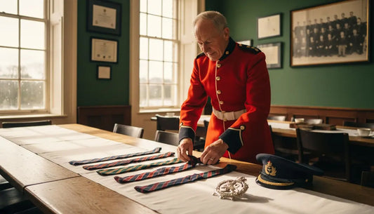 Officer selecting British Army regimental tie