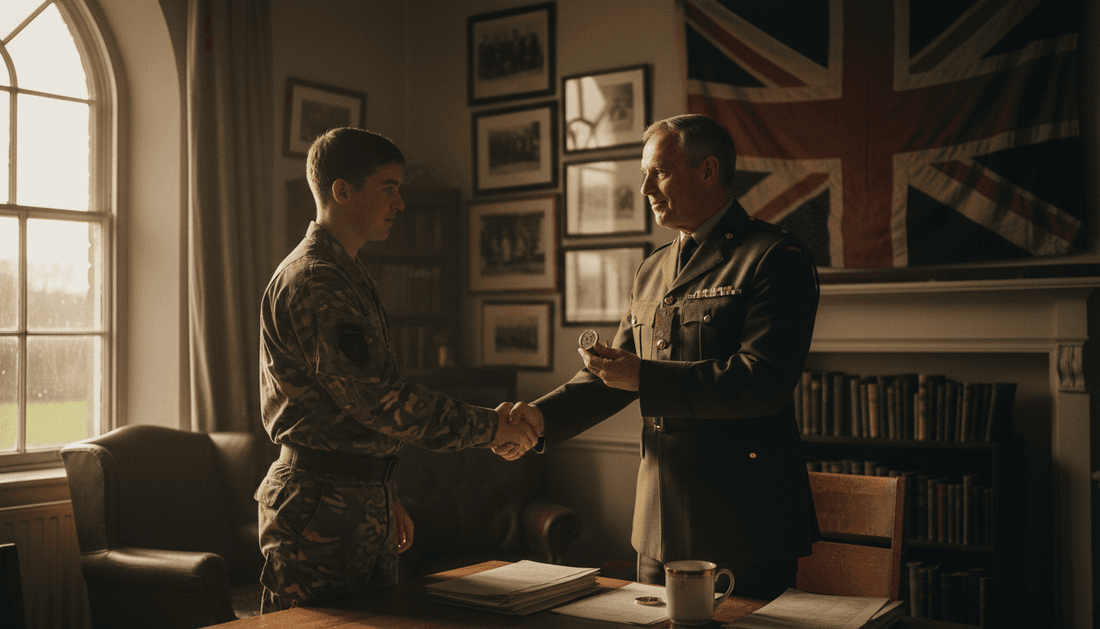 British Army officer presents challenge coin