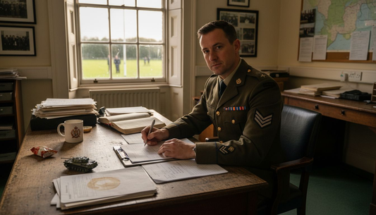 Staff Sergeant updating personnel roster at desk