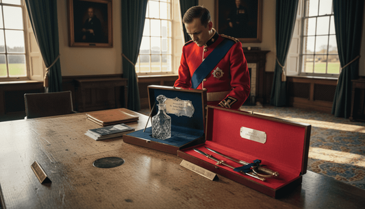 Officer inspecting military gift choices