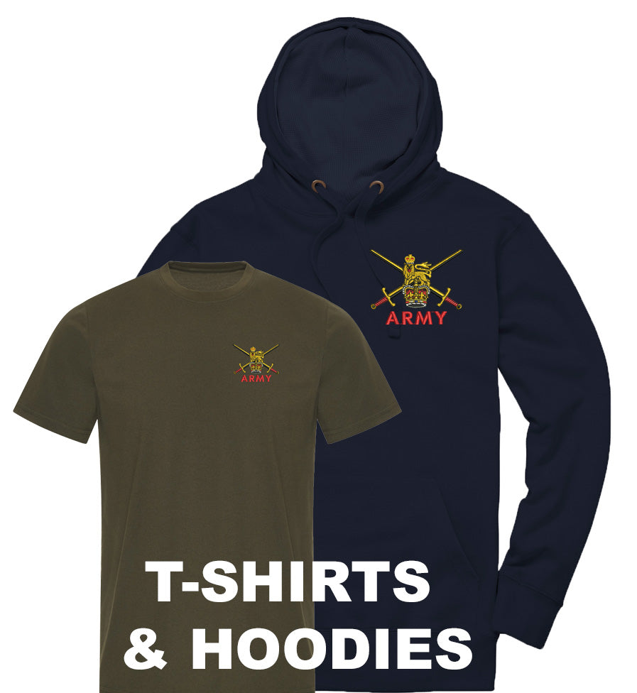 Regimental embroidered t-shirts and hoodies from the Regimental Store.