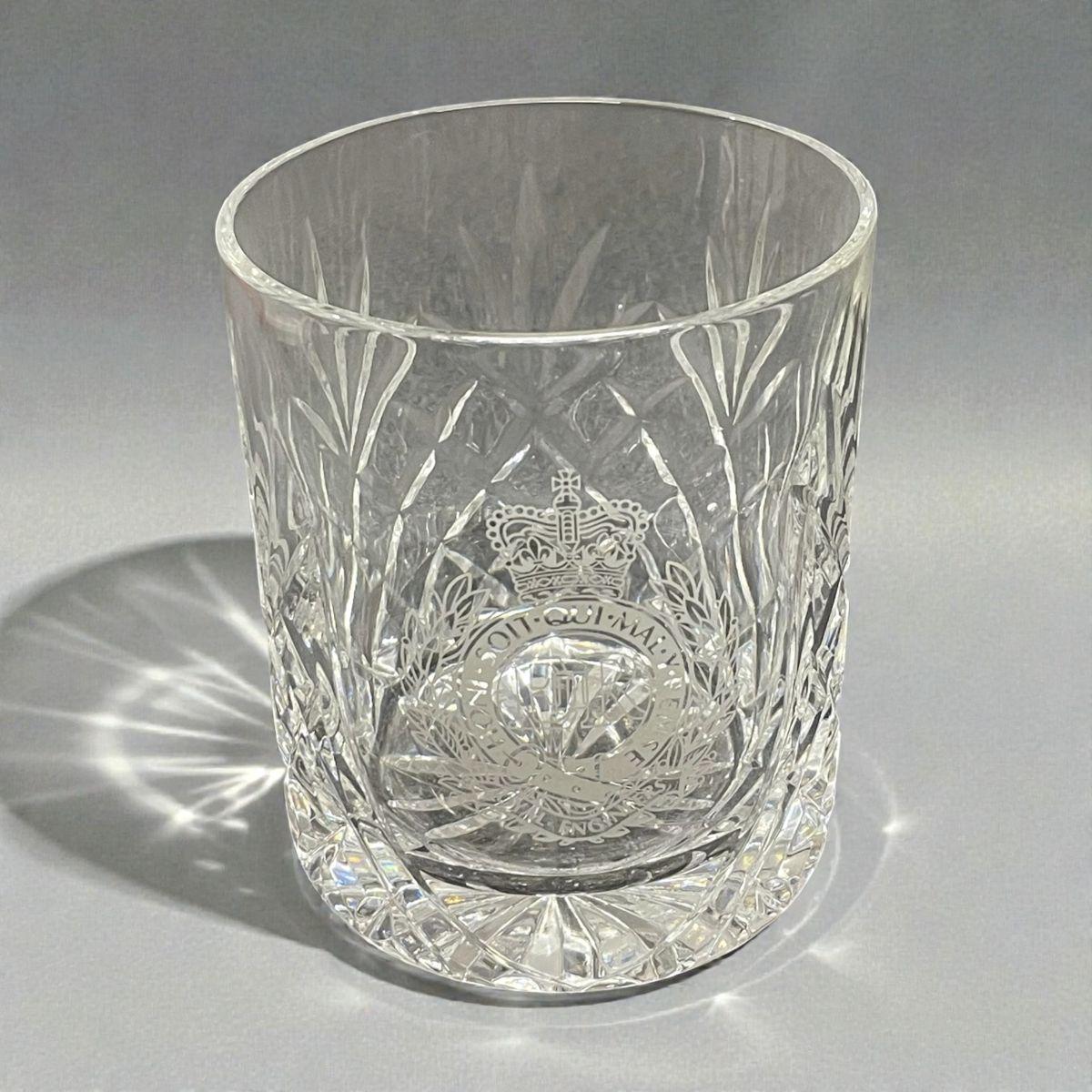 Crystal cut engraved army glasses.