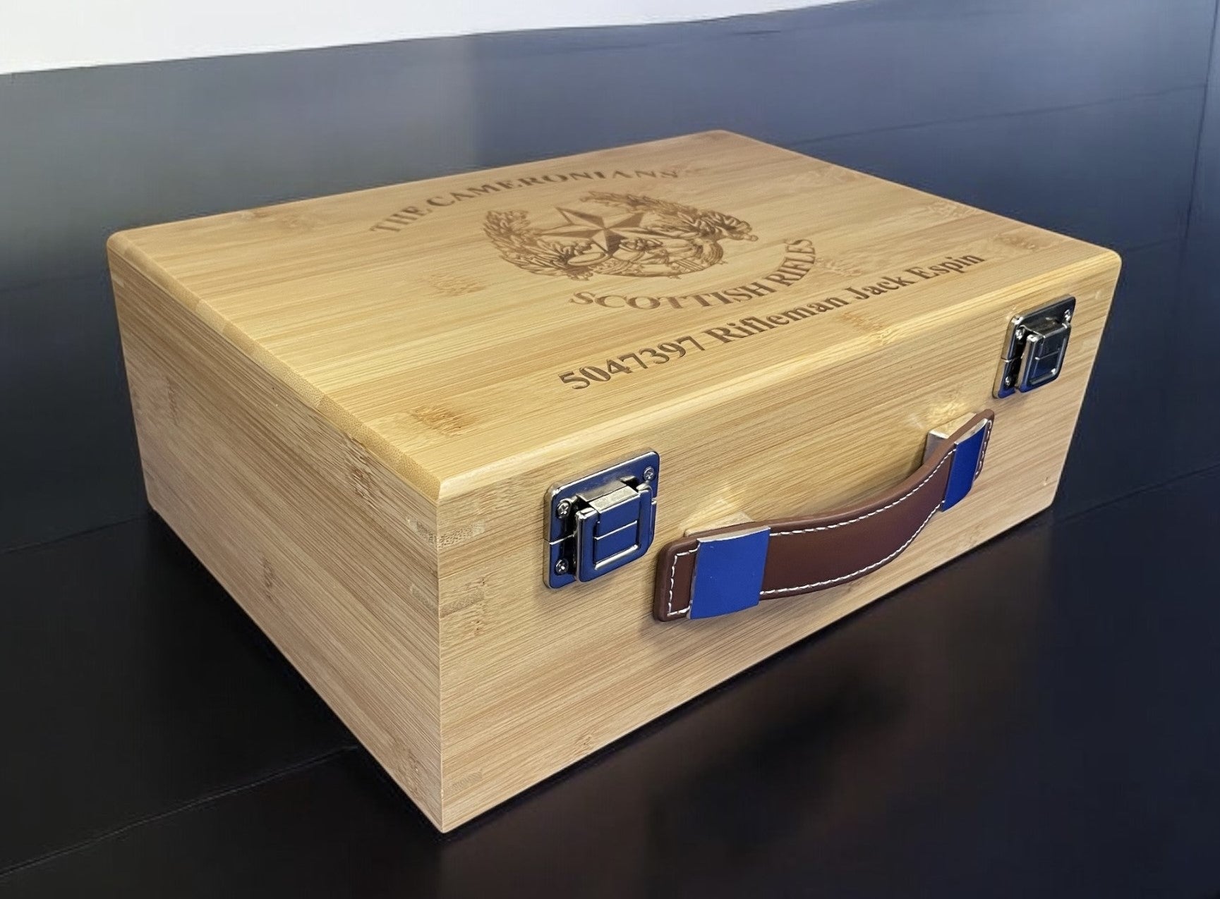 UK Military cap badge engraved memorabilla storage box