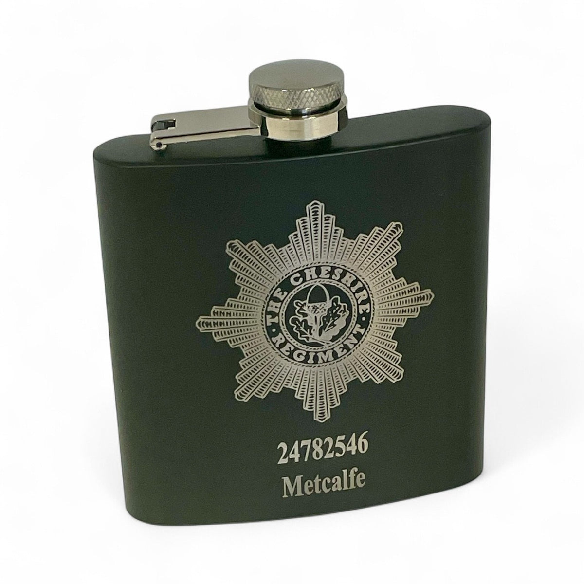 Cheshire Regiment engraved hip flask and gifts.