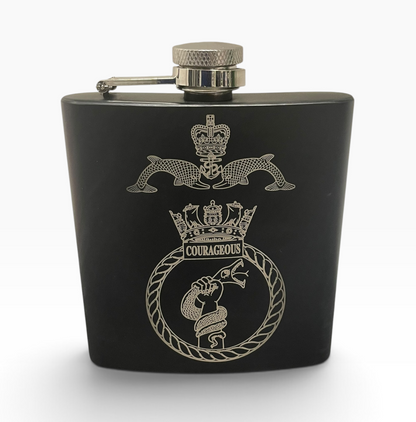 HMS Courageous engraved hip flask gifts.