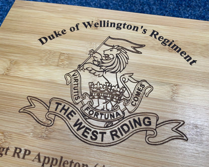 Duke of Wellington Regiment personalised engraved medal and memorabila storage box.