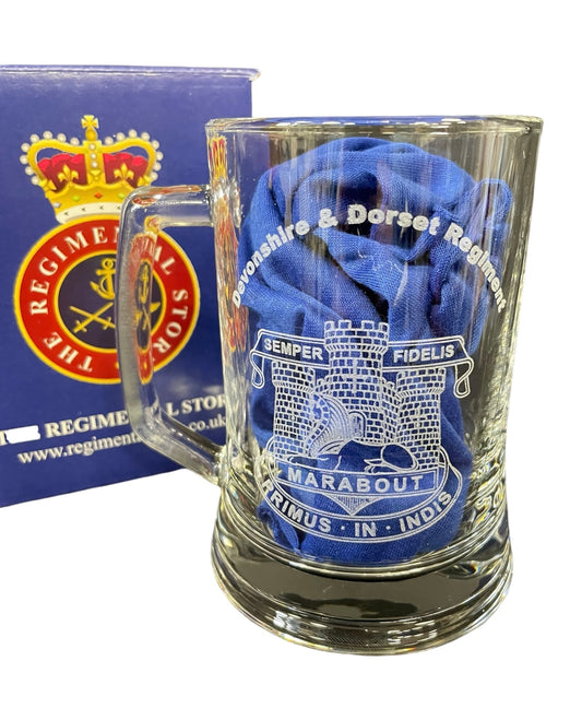 Devon and Dorset engraved beer glass and regimental gifts.