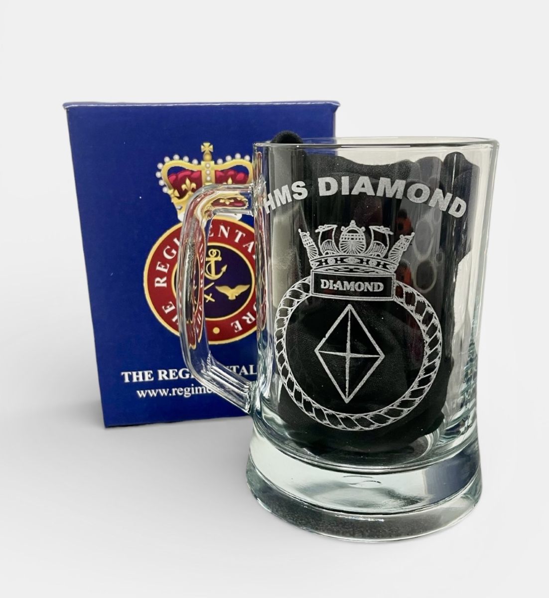 HMS Diamond engraved beer glass.
