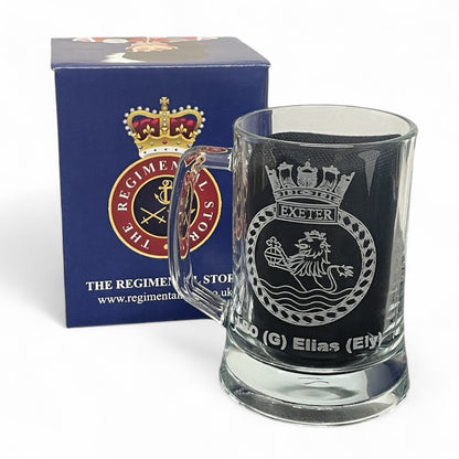 HMS Exeter engraved beer glass.