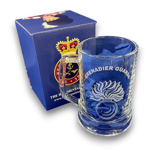 Grenadier Guards engraved beer glass and regimental gifts.
