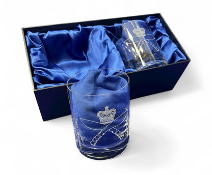 Royal Gurkha Rifles engraved whisky glasses.