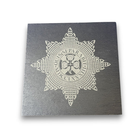 Irish Guards engraved slate coasters and gifts.