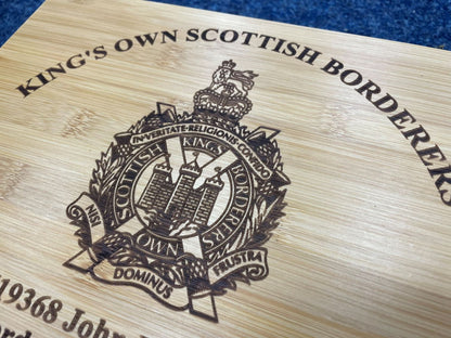 KOSB engraved medal and memorobilia storage box.