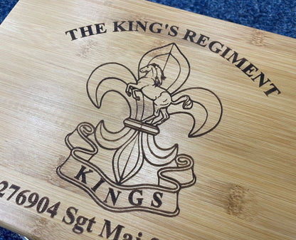 Kings Regiment medal and memorabilia storage box.
