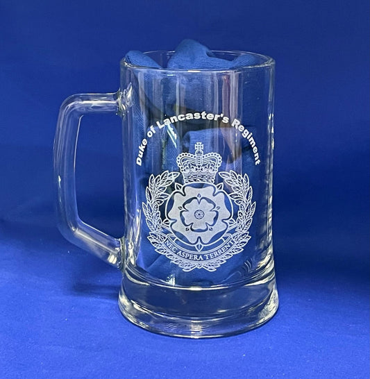 LANCS engraved beer glass