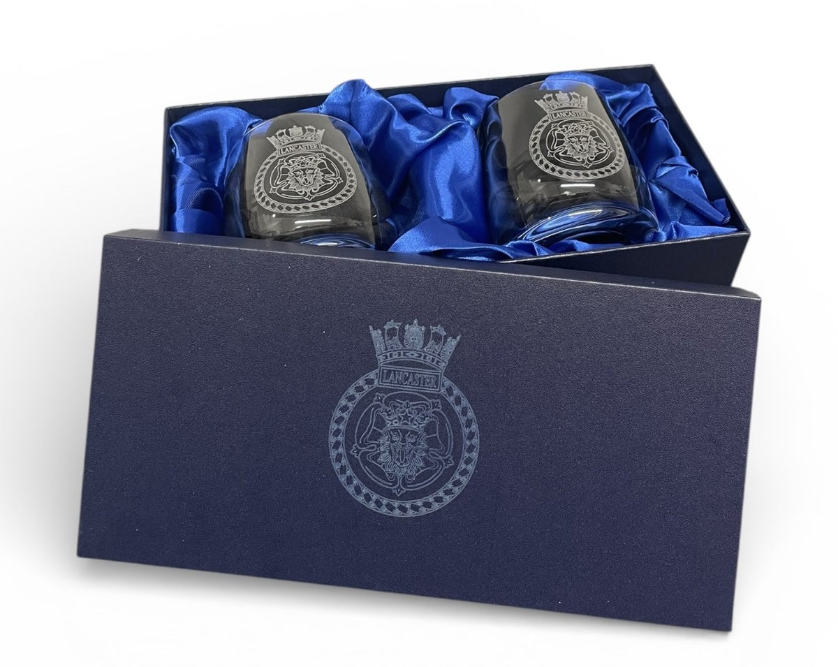 HMS Lancaster engraved glasses and gifts.