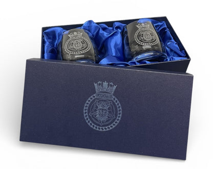 HMS Lancaster engraved glasses and gifts.
