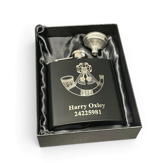Light Infantry regiment engraved hip flask and gifts.