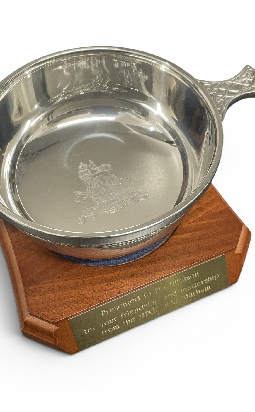British Army engraved pewter quaich.