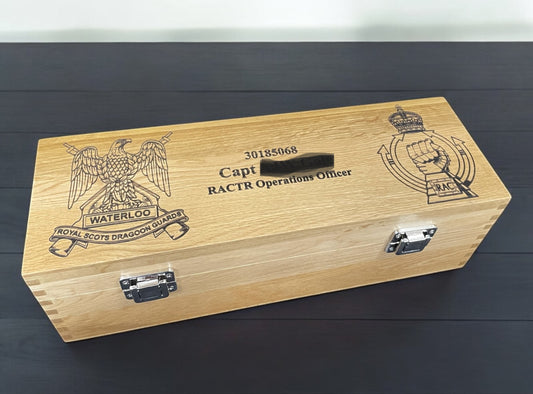 Engraved Bottle and Oak Bottle Box