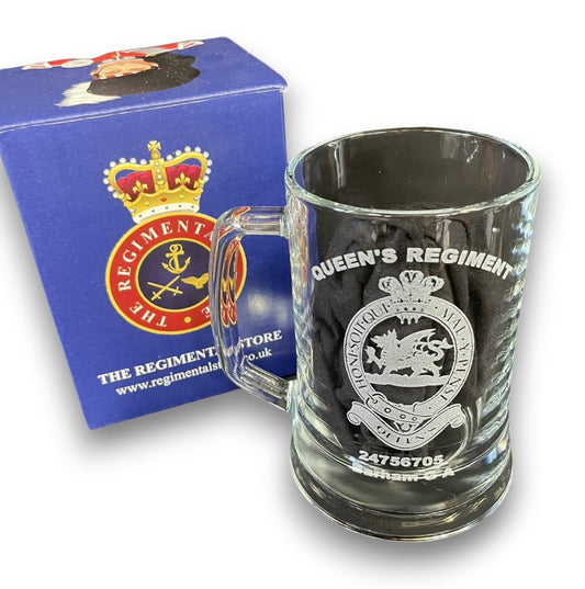 The Queens regiment engraved beer glass and gifts.