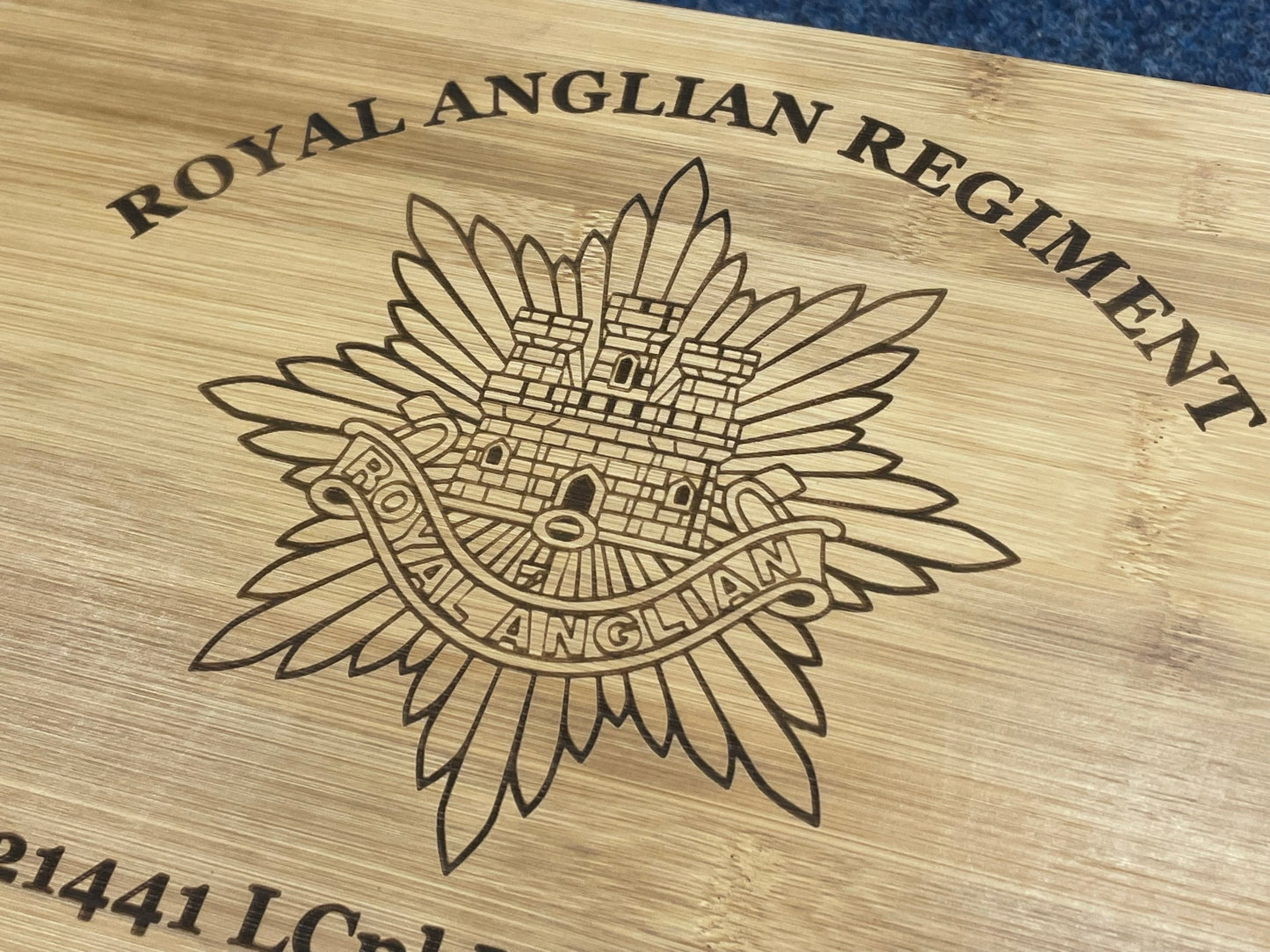 Royal Anglian Regiment medal and memorabilia storage box.