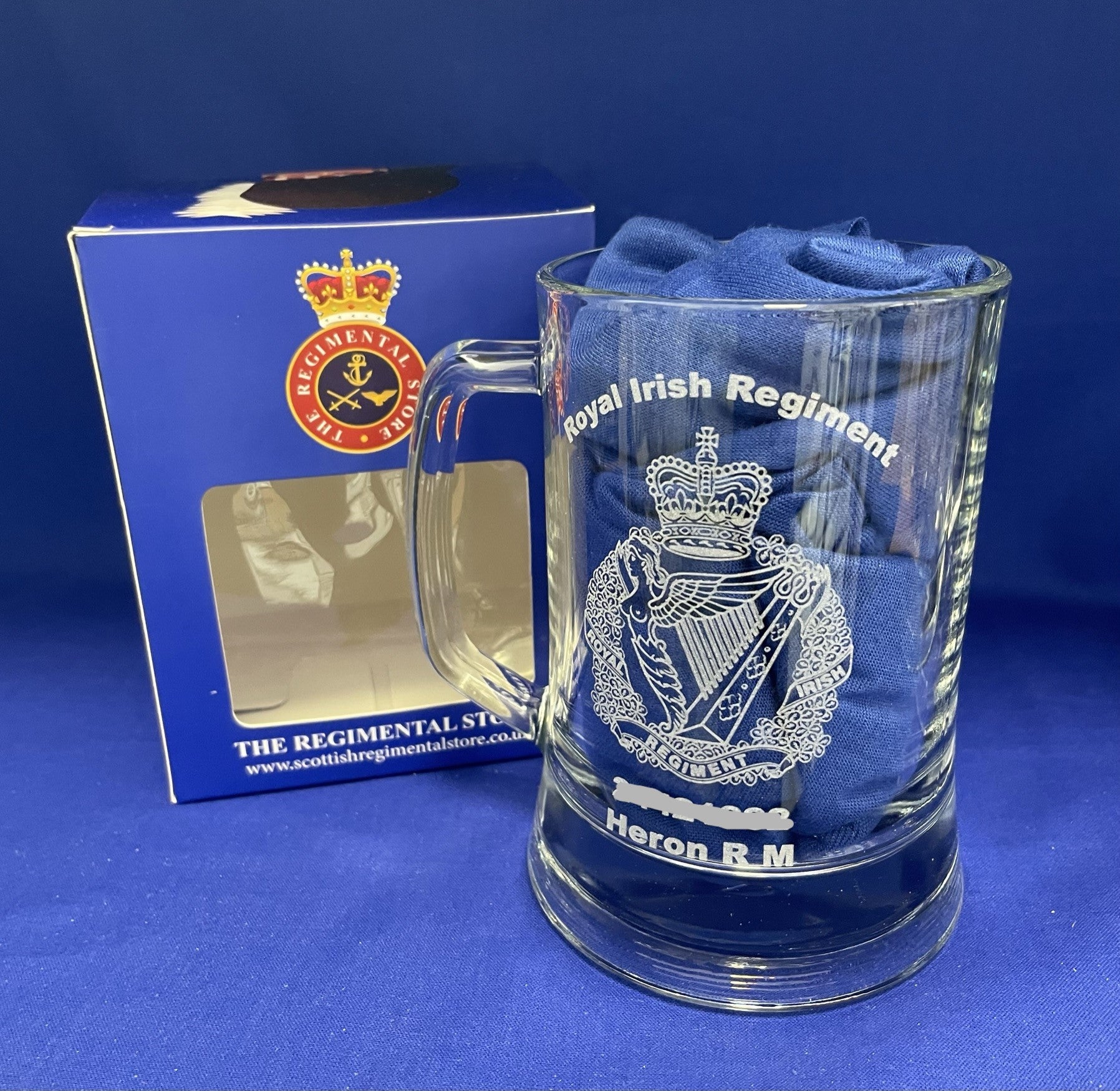 Royal Irish Regiment engrved beer glass.