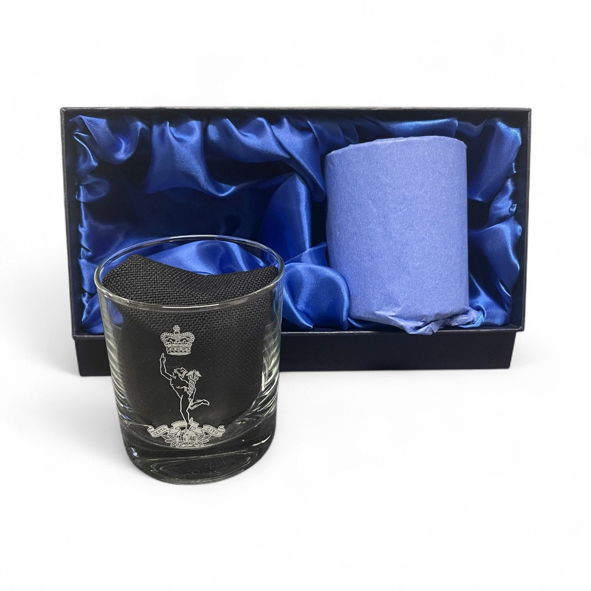 Royal Signals personalised twin whisky set in box.