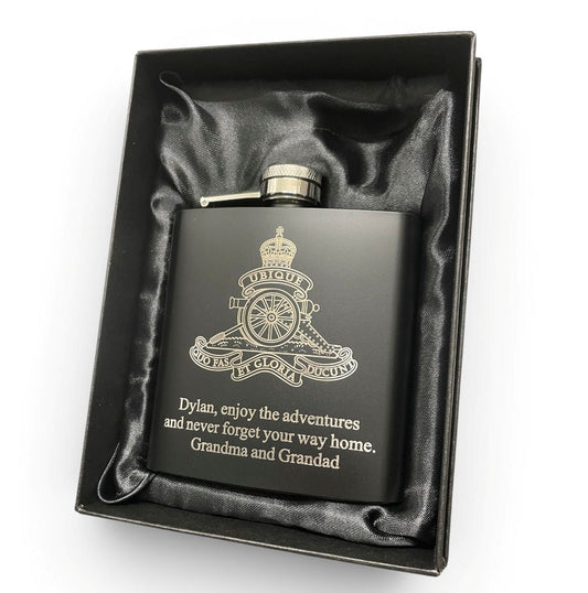 Royal Artillery engraved hip flask and gifts.