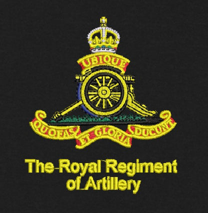 Royal Artillery kings crown embroidered clothing.