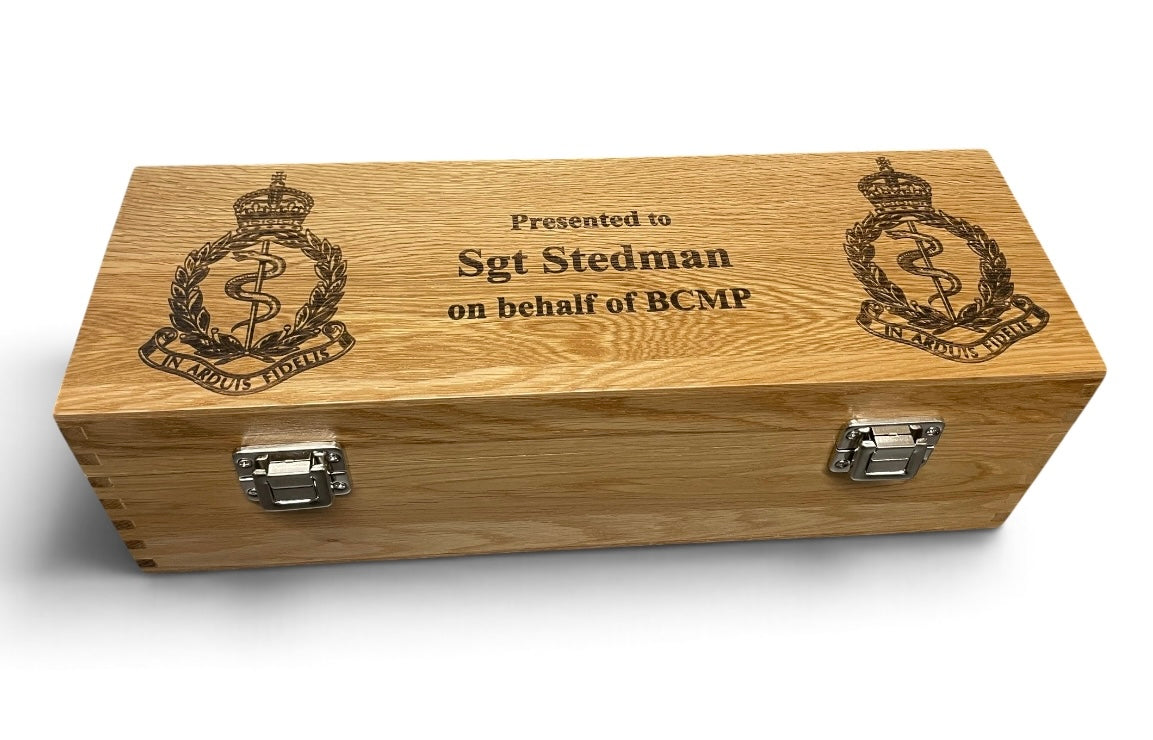 RAMC engraved bottle box and presentation gifts.