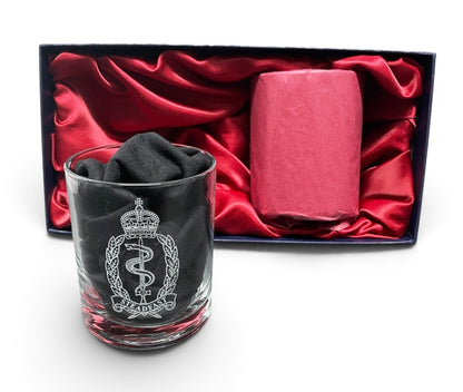 Royal Army Medical Service engraved whisky glasses.