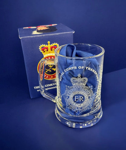 RCT, Corps of Transport engraved beer glass and gifts.